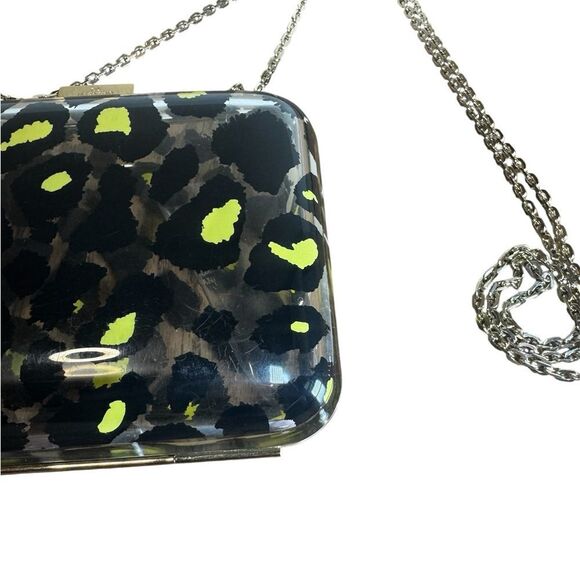VALENTINO GARAVANI Black Yellow Leopard Print Acrylic Framed Clutch Chainlink - Picture 11 of 15